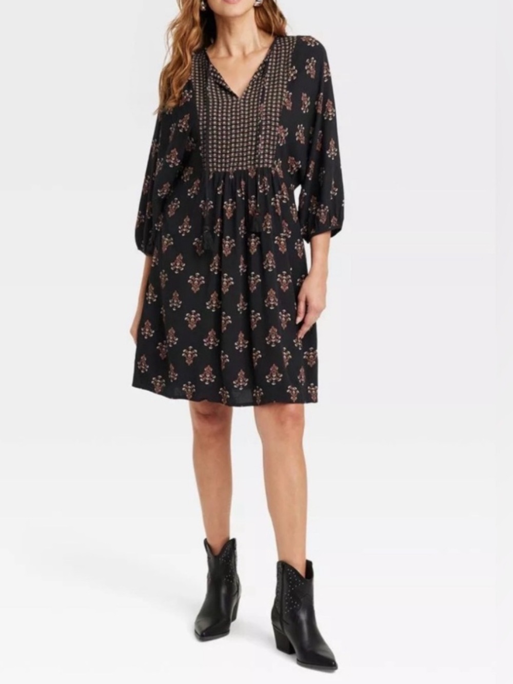 Knox Rose Black Midi Dress with Dusty Rose Print